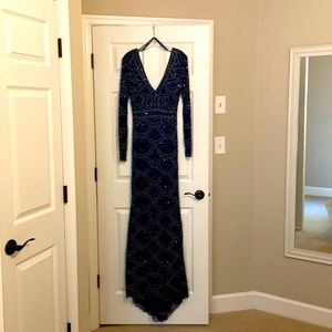 Beautiful fully beaded Navy and Silver gown. Worn just once!